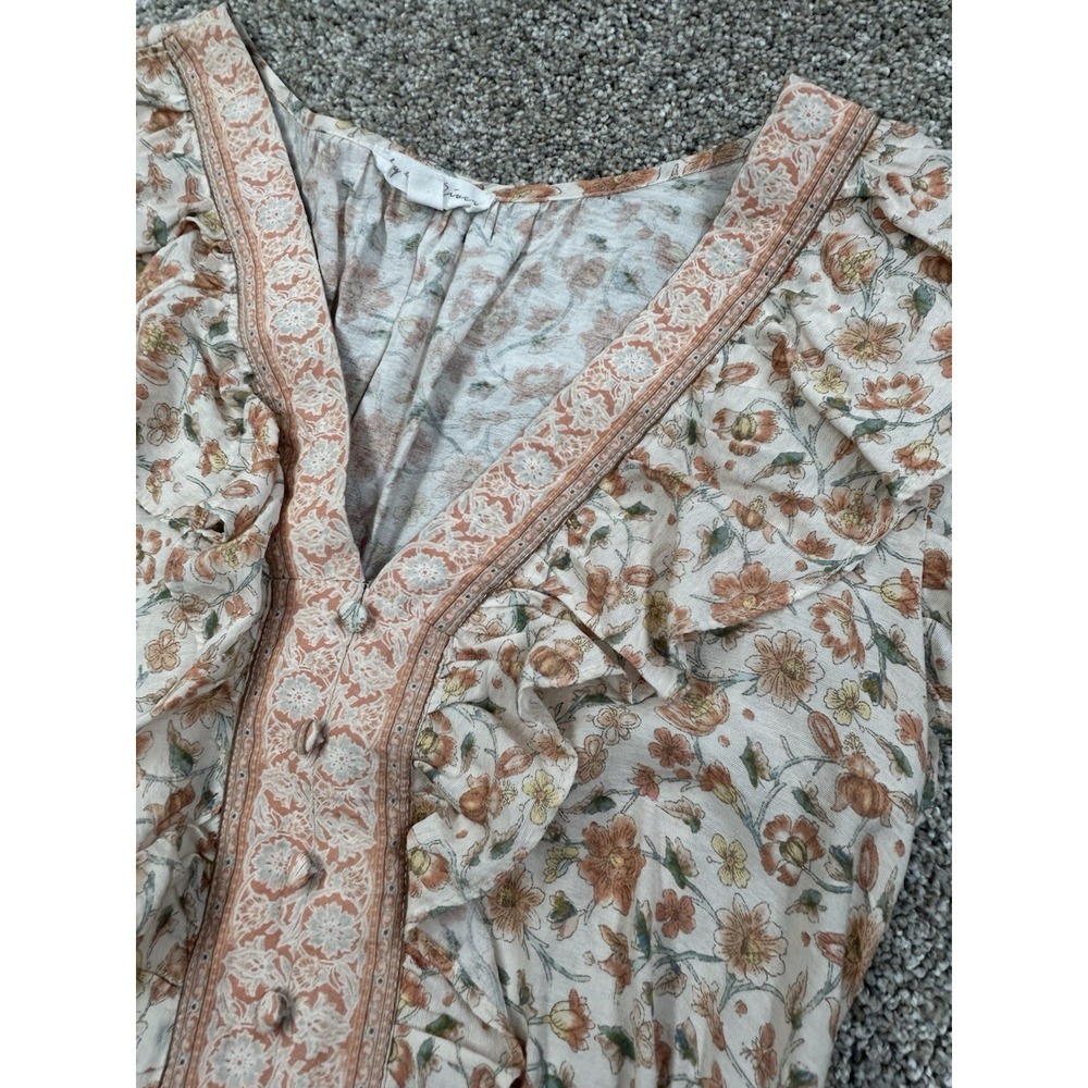 By The River Krysta Beige Floral Print Tiered Ruffle Maxi Dress Med Boho #0271